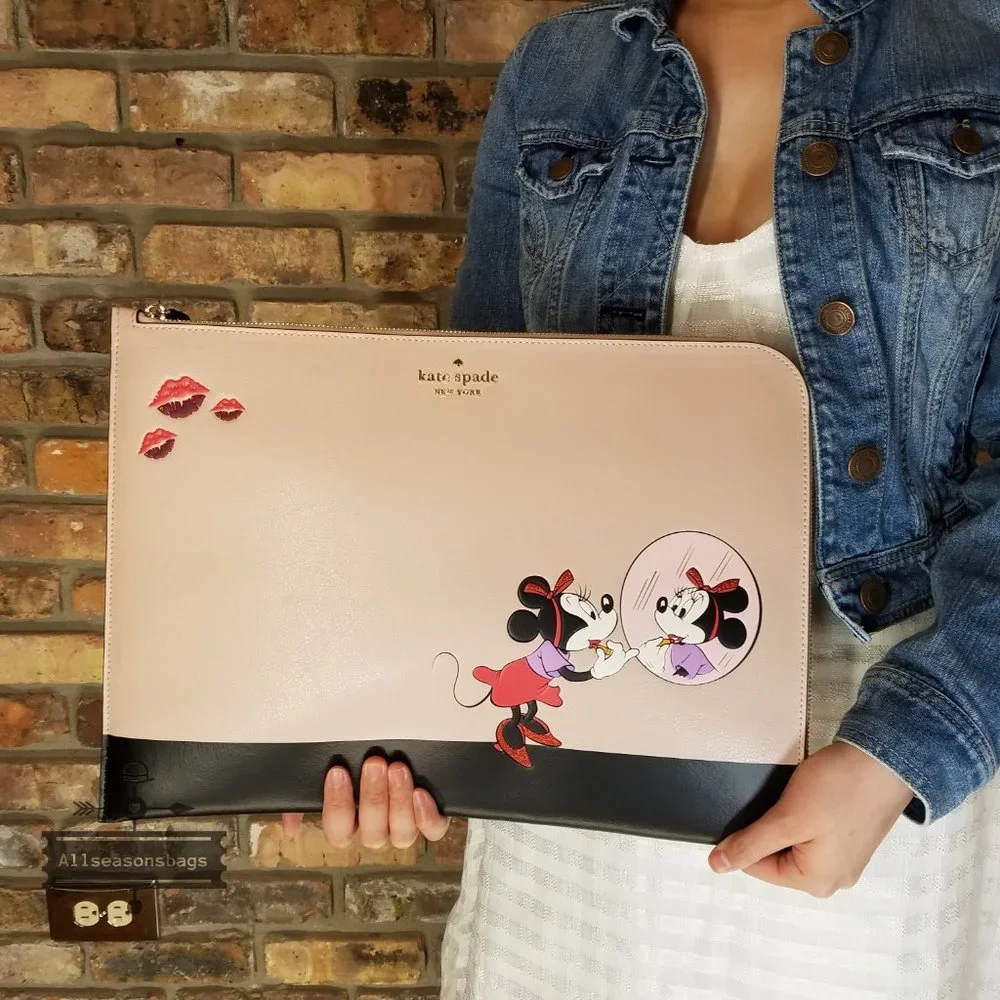 AUTHENTIC MINNIE Mouse Universal Laptop Sleeve Kate Spade BEIGE black - Picture 4 of 7